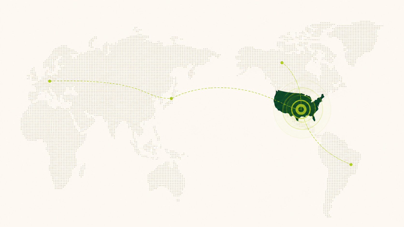 World map showing routes converging on a U.S. posting location